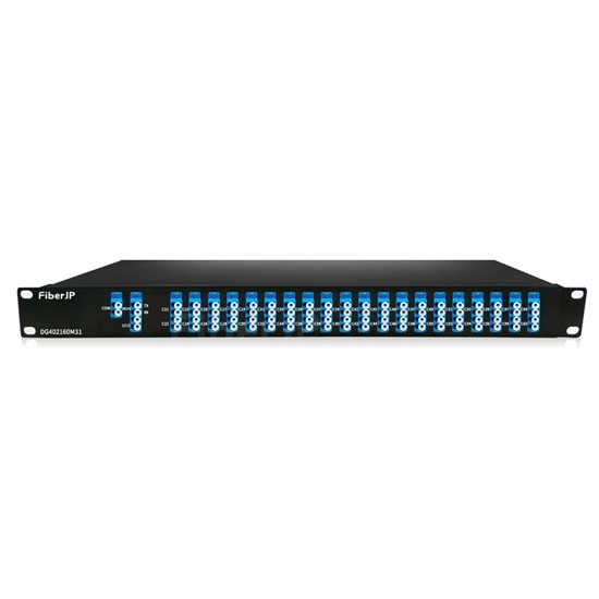40チャンネル C21-C60 デュアルファイバ　AAWG DWDM波長合分波モジュール（Mux/Demux、FMU1Uラックマウント、40G/100G LR4用1310nmポート & モニターポート付き、LC/UPC）の画像