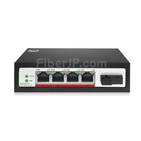 4x 10/100Base-T RJ45 ~ 1x 100Base-X SFP インターフェース SCアンマネージドPoEスイッチ,シングルファイバー, 1310nm/1550nm 20kmの画像