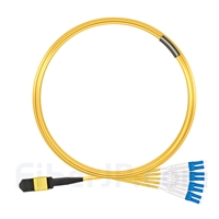 5m MPOメス-4LC/UPC デュプレックス 8芯 タイプB OS2 9/125 シングルモード ブレイクアウトケーブル（エリート、LSZH、黄色）