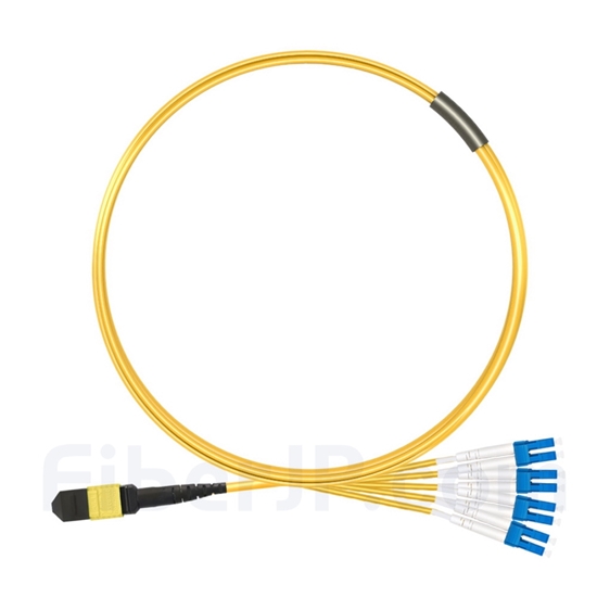 3m MTPメス-4LC/UPC デュープレックス 8芯 プレナム(OFNP) OS2 9/125 シングルモード ブレイクアウトケーブル(タイプB、エリート、黄色)の画像