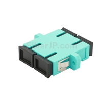 SC/UPC-SC/UPC 10G デュプレックス マルチモード プラスチック製光ファイバアダプター/嵌合スリーブ（OM3、フランジ付き、水色）